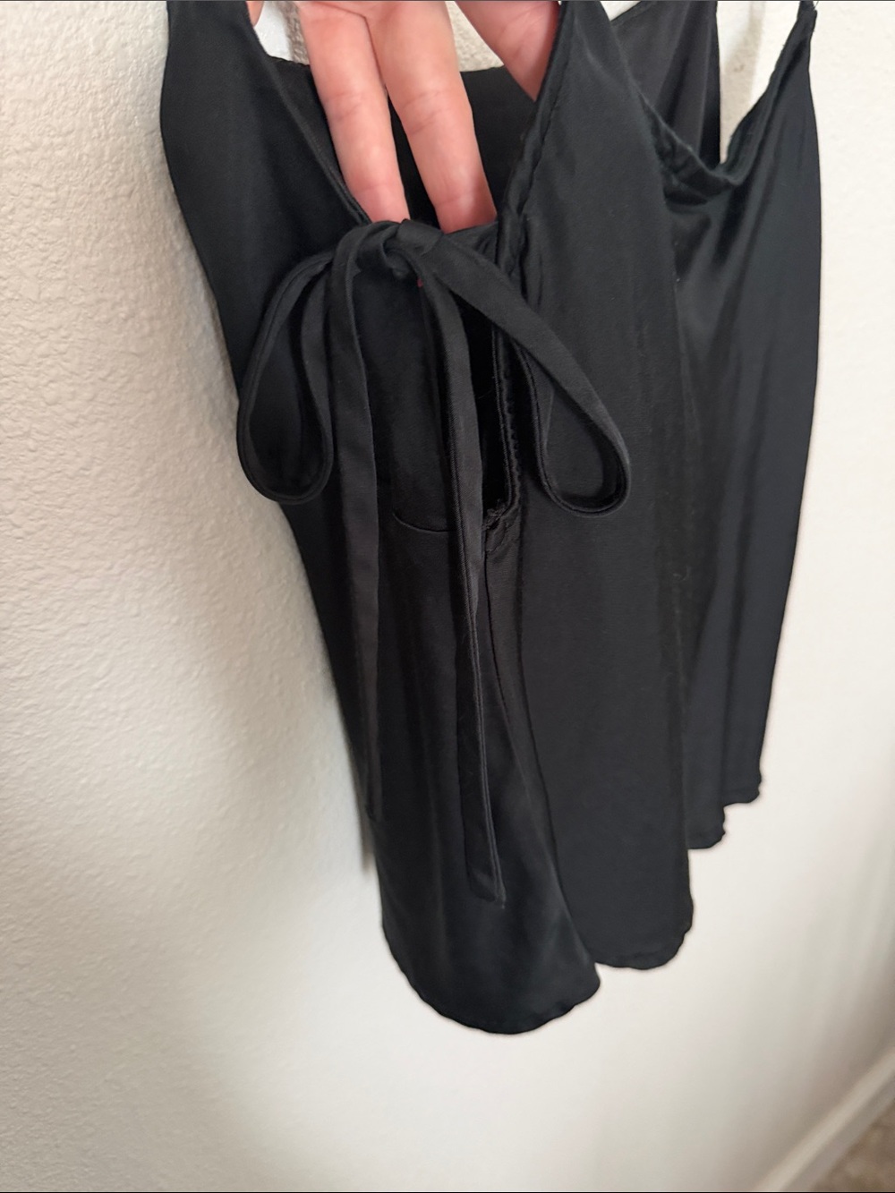 Black Satin Cowl Neck Spaghetti Strap Top - Picture 4 of 4